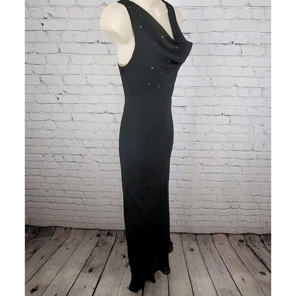 Celavie Collection Black Chiffon Rhinestone Maxi Dress USA Made Size Small S - Picture 14 of 14